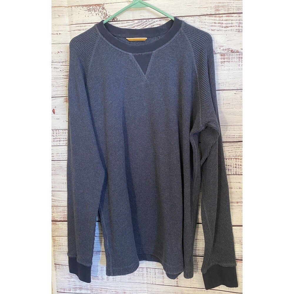 LL Bean Signature Waffle Crewneck  Sweatshirt Mens Large Blue  Thermal slim fit